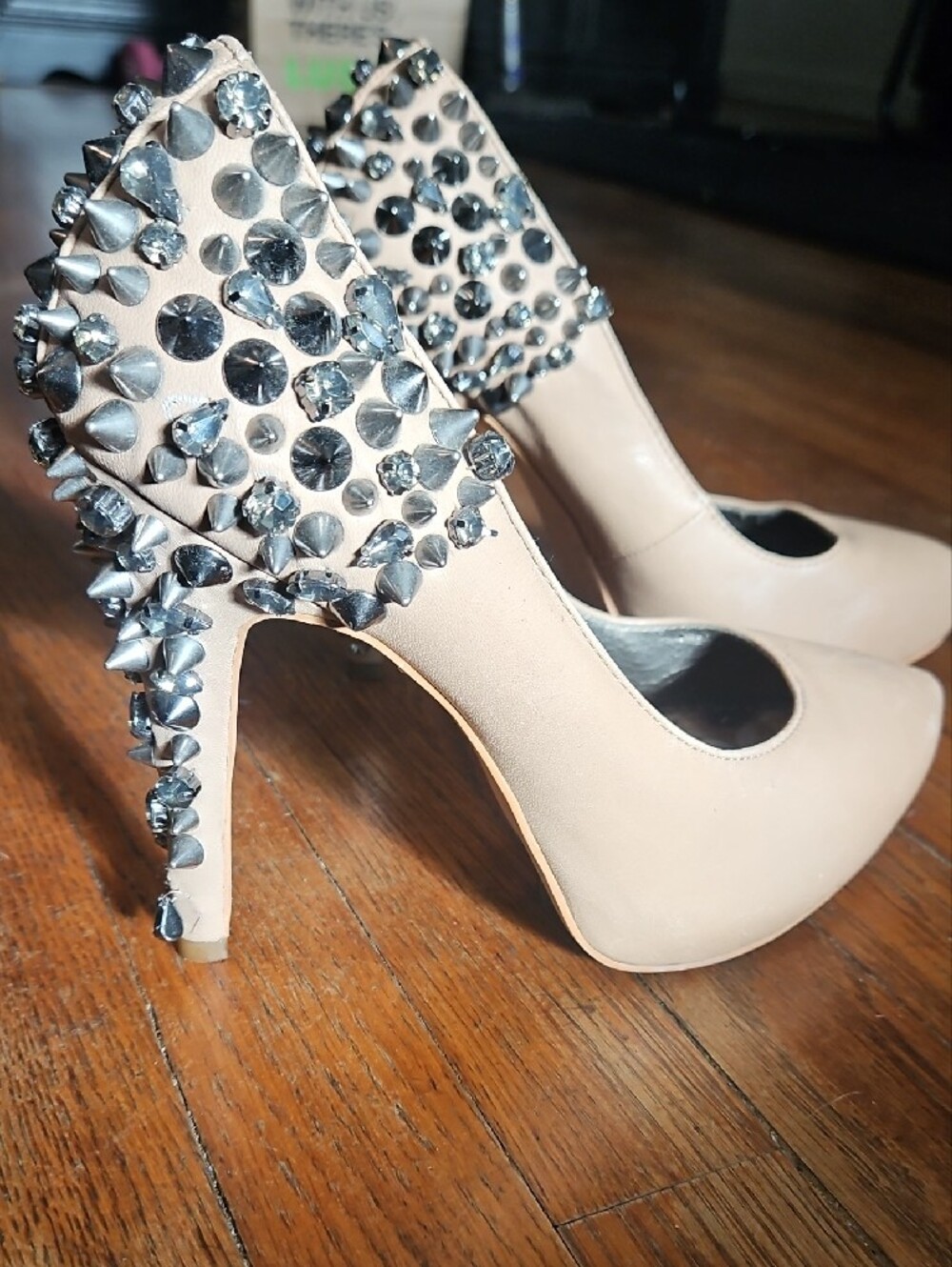 Sam Edelman Nude Pointed-Toe Pumps with Silver Stud Accents - Picture 2 of 3